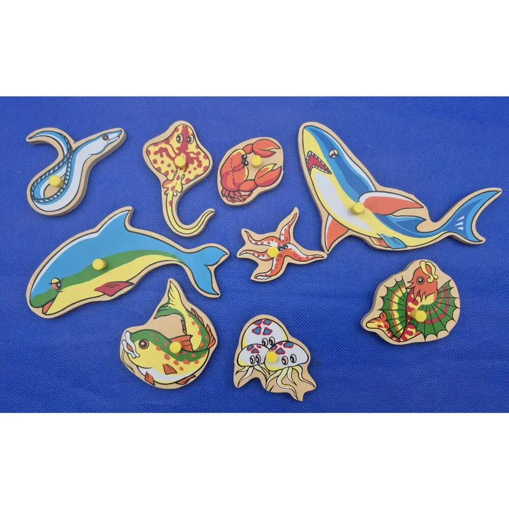 Vintage Ocean Creatures Wood Peg Puzzle Ages 1.5-5 Years Safari Ltd